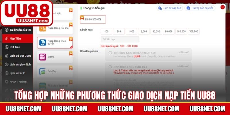 Tổng hợp những phương thức giao dịch nạp tiền UU88