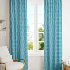 Patterned Cotton Tab Top Blue CurtainsDrapes for Bedroom or Livingroom