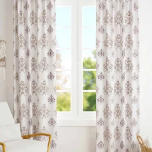 Patterned Cotton Tab Top Off-White Curtains Or Drapes for Bedroom Livingroom